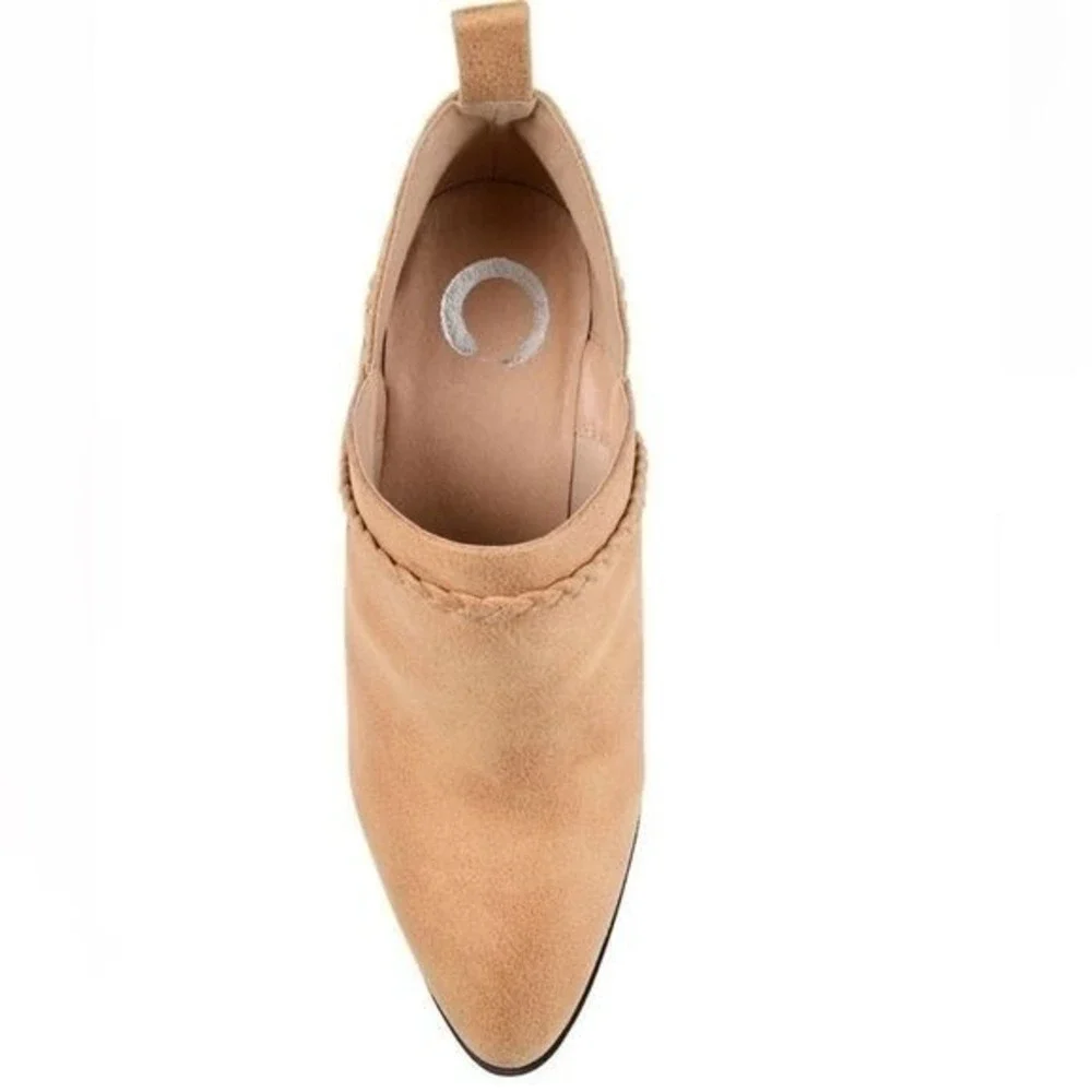 JOURNEE COLLECTION Sophie Braided Strap Bootie, Block Heel, Tan, Size‎ 7, NWT